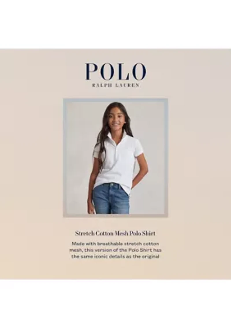 Girls 7-16 Stretch Cotton Mesh Polo Shirt