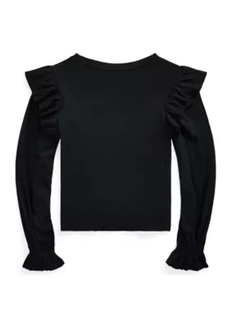 Girls 4-6x Ruffled Cotton-Modal Long-Sleeve Top.