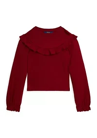 Girls 7-16 Ruffled Cotton-Modal Top