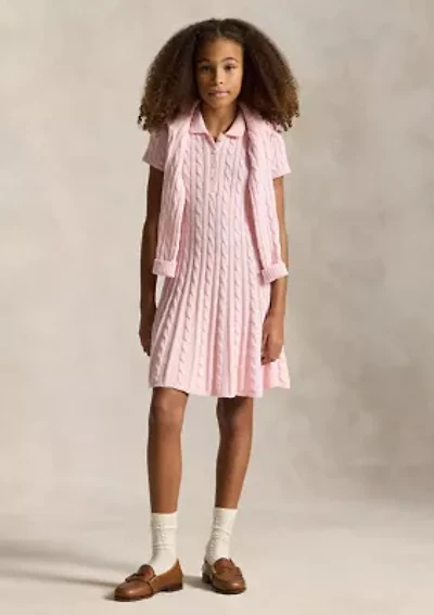 Girls 7-16 Cable-Knit Cotton Polo Sweater Dress