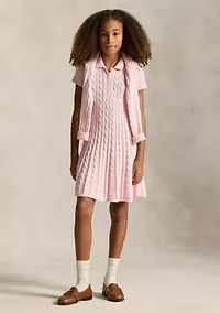 Girls 7-16 Cable-Knit Cotton Polo Sweater Dress