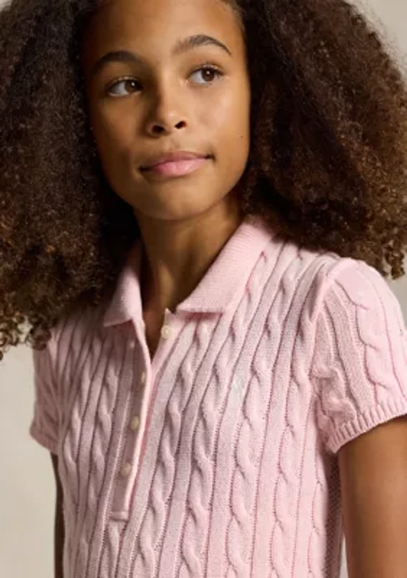 Girls 7-16 Cable-Knit Cotton Polo Sweater Dress