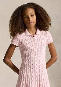 Girls 7-16 Cable-Knit Cotton Polo Sweater Dress
