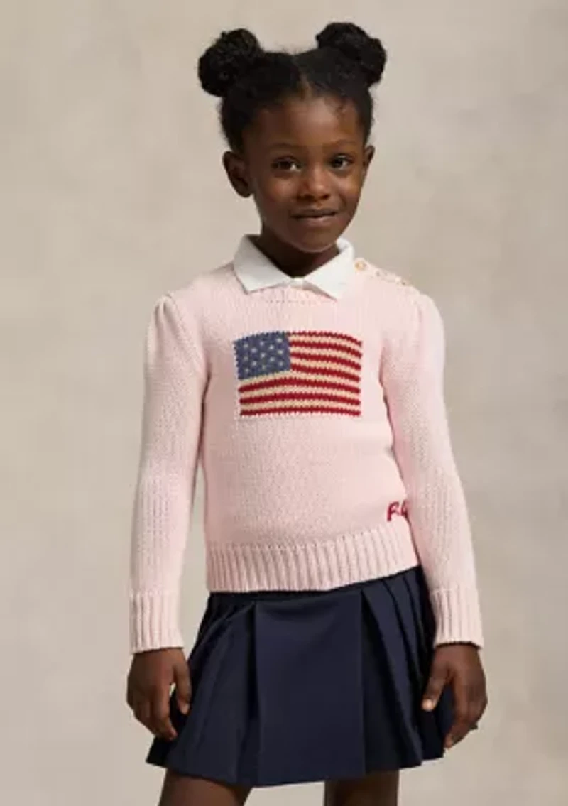 Girls 4-6x Flag Cotton Crewneck Sweater