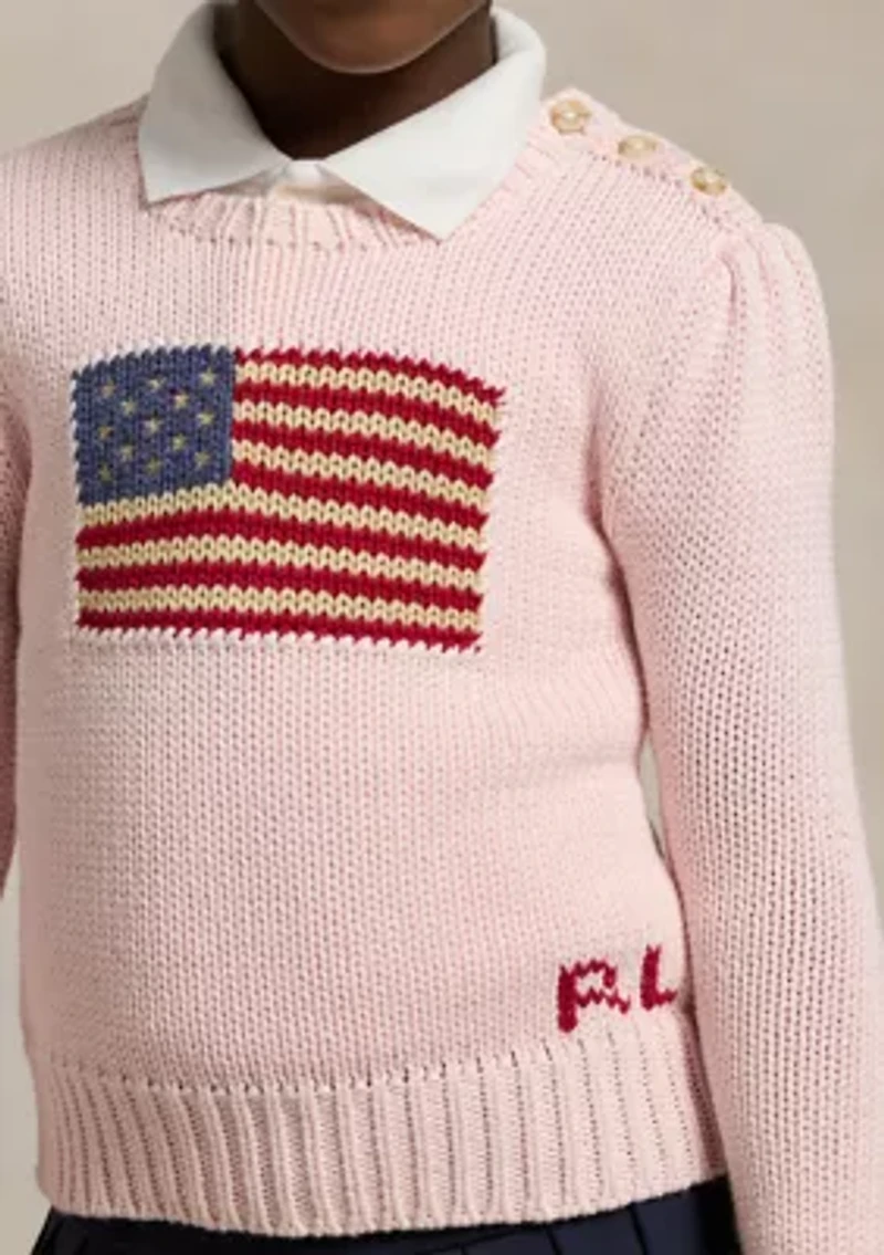 Girls 4-6x Flag Cotton Crewneck Sweater
