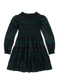 Girls 4-6x Plaid Smocked Cotton Jersey Dress