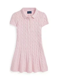 Girls 4-6x Cable Knit Cotton Polo Sweater