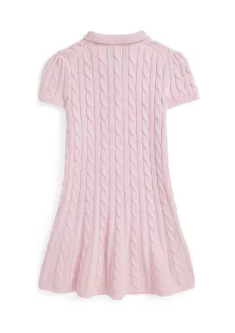 Girls 4-6x Cable Knit Cotton Polo Sweater