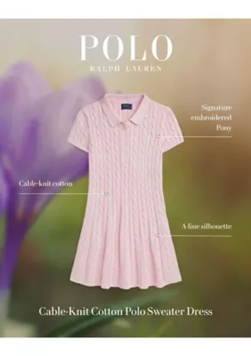 Girls 4-6x Cable Knit Cotton Polo Sweater