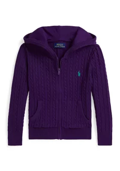 Girls 2-6x Mini-Cable Cotton Full-Zip Hoodie