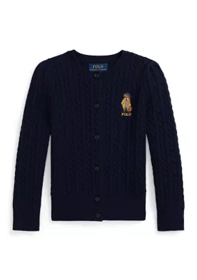 Girls 2-6x Polo Bear Mini-Cable Cotton Cardigan