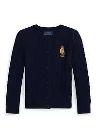 Girls 2-6x Polo Bear Mini-Cable Cotton Cardigan
