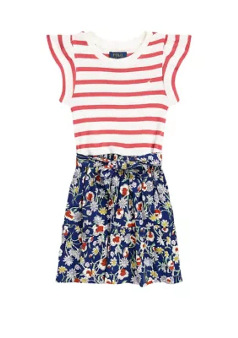 Girls 2-6x Striped & Floral Cotton-Blend Dress