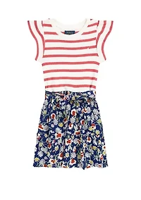 Girls 2-6x Striped & Floral Cotton-Blend Dress