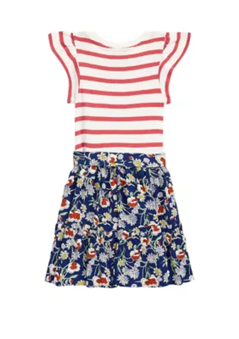 Girls 2-6x Striped & Floral Cotton-Blend Dress
