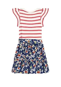 Girls 2-6x Striped & Floral Cotton-Blend Dress