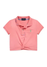 Girls 2-6x Twist Front Stretch Mesh Polo Shirt