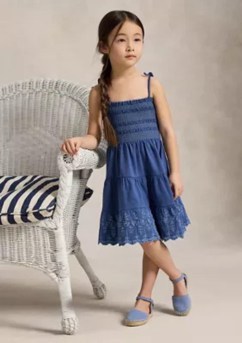 Girls 2-6x Smocked Eyelet Cotton Jersey Dress