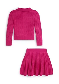 Girls 2-6x Cotton Polo Cardigan & Skirt Set