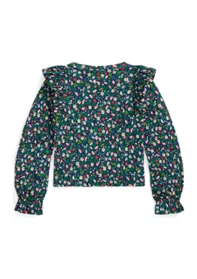 Girls 2-6x Floral Ruffled Cotton Modal Top