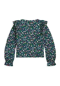 Girls 2-6x Floral Ruffled Cotton Modal Top