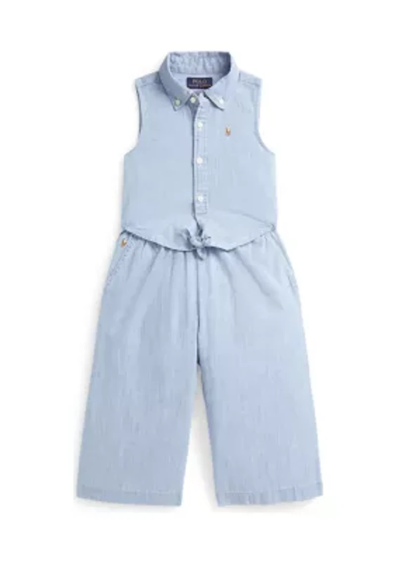 Girls 2-6x Indigo Chambray Tie Front Top & Pants Set