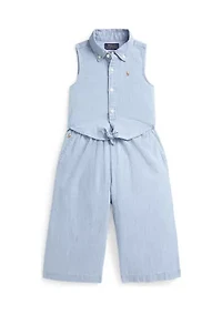 Girls 2-6x Indigo Chambray Tie Front Top & Pants Set