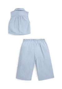 Girls 2-6x Indigo Chambray Tie Front Top & Pants Set