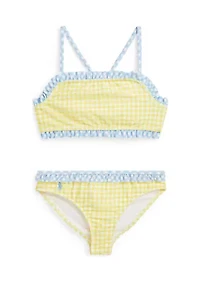Girls 2-6x Gingham Ruffled Two Piece Swimsuit