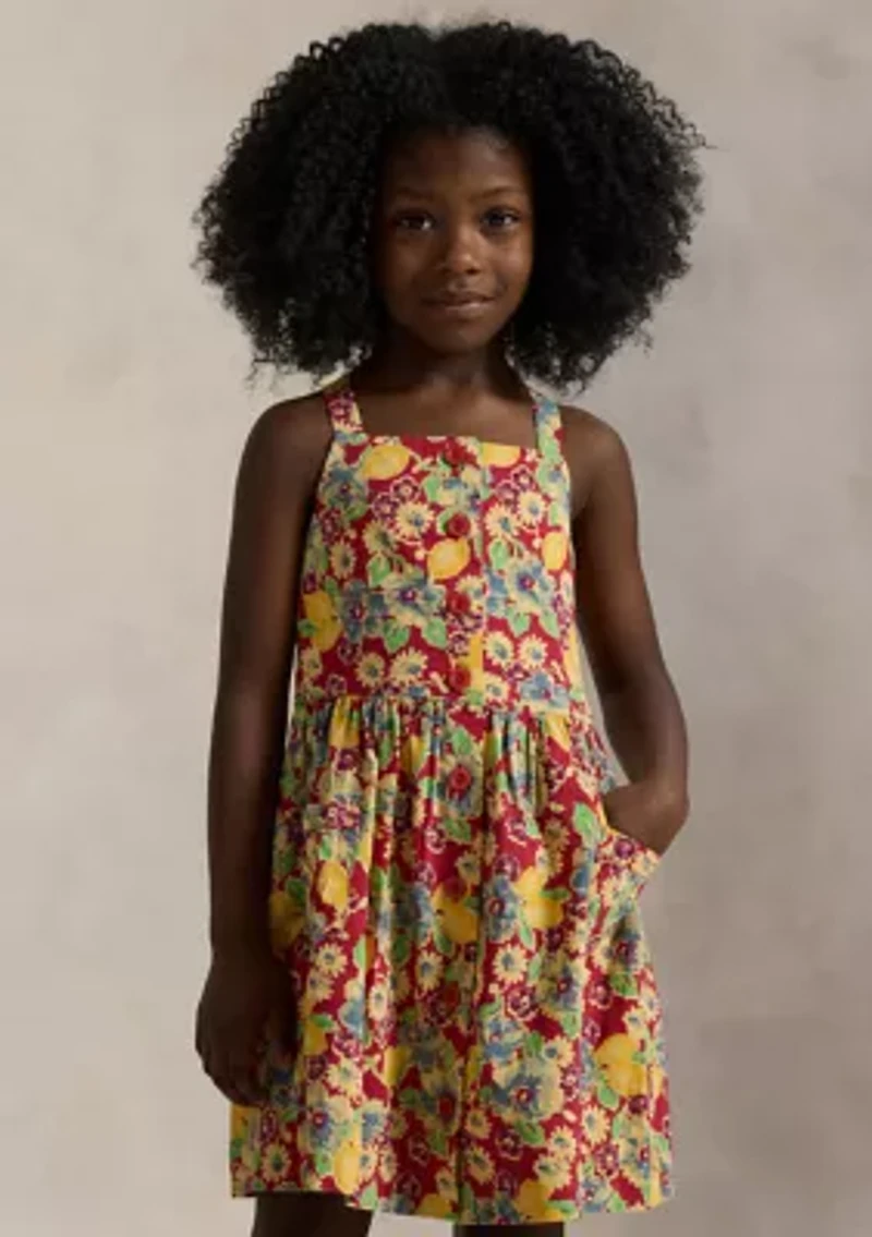 Girls 2-6x Lemon Floral Slub Cotton Dress