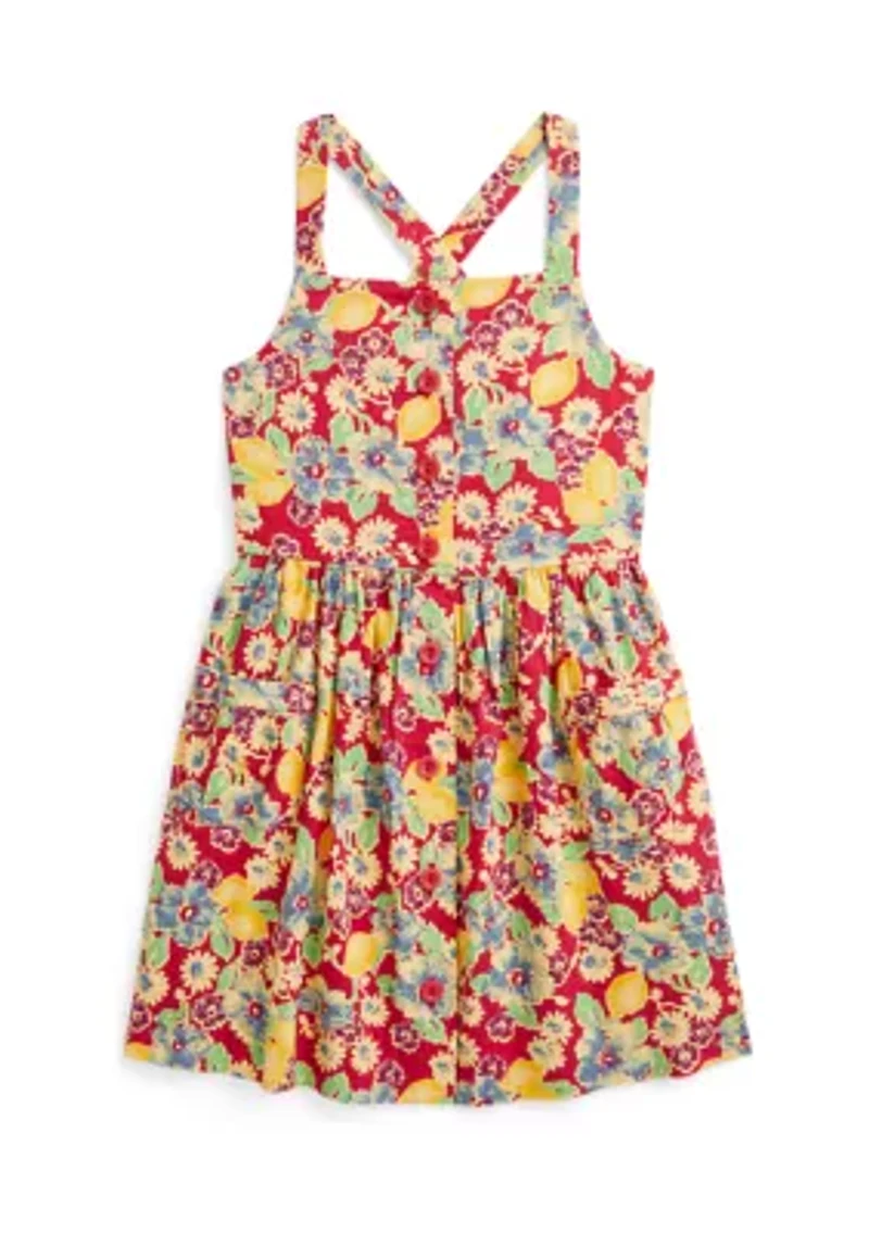 Girls 2-6x Lemon Floral Slub Cotton Dress