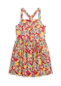 Girls 2-6x Lemon Floral Slub Cotton Dress