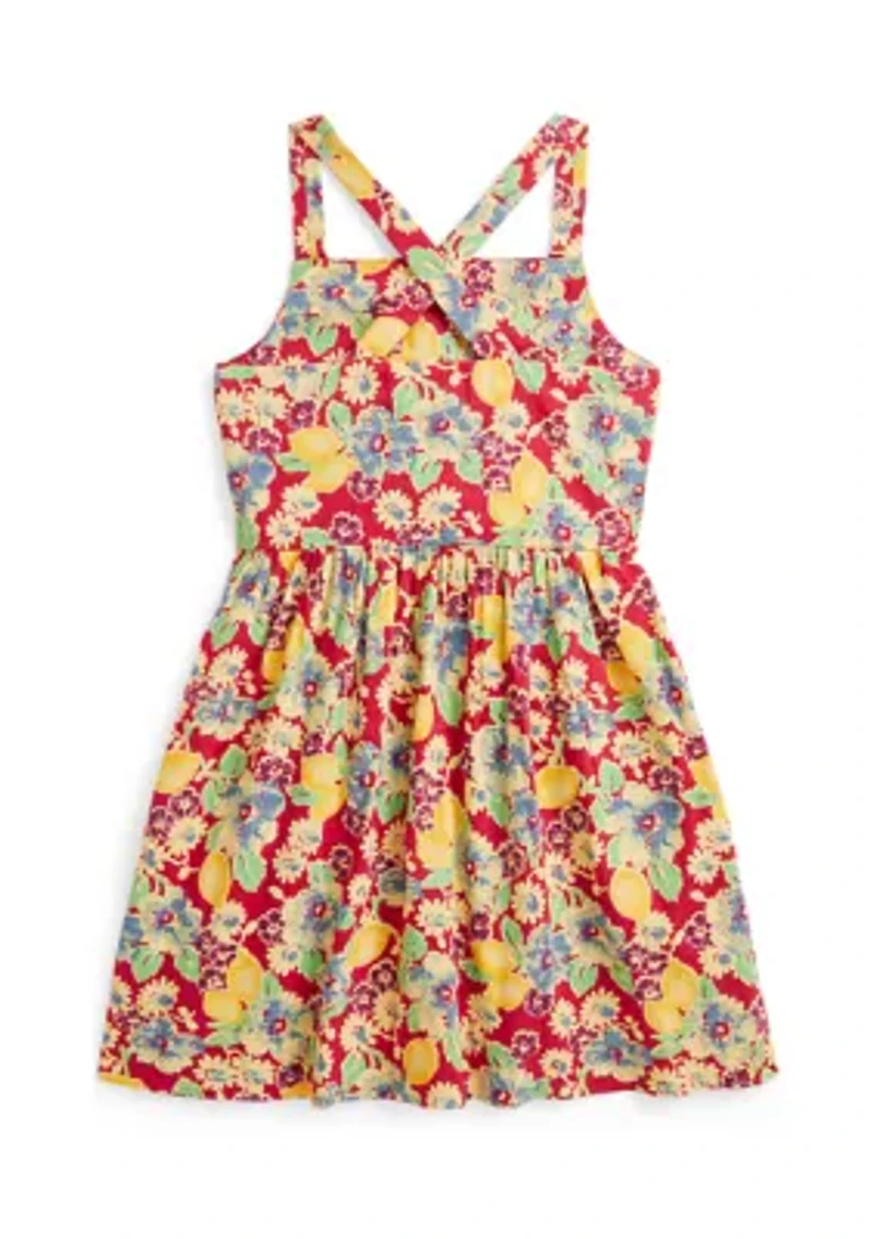 Girls 2-6x Lemon Floral Slub Cotton Dress