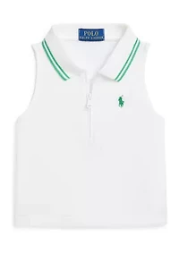 Girls 2-6x Stretch Mesh Half Zip Boxy Polo Shirt