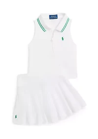 Girls 2-6x Stretch Mesh Half Zip Boxy Polo Shirt