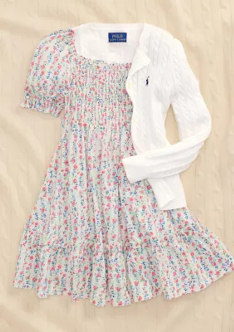 Girls 2-6x Floral Smocked Cotton Jersey Dress