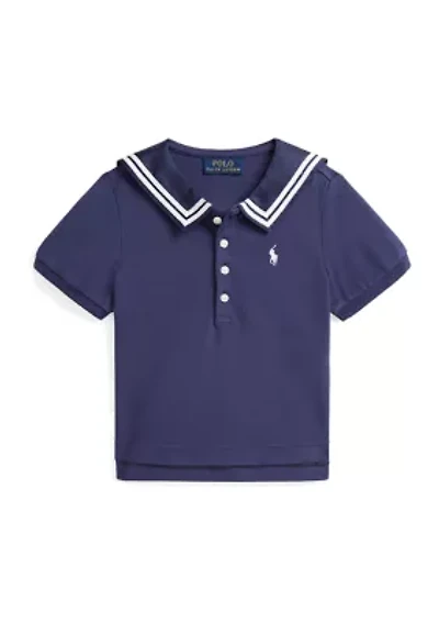 Girls 2-6x Boathouse Navy with White Mesh Polo Shirt