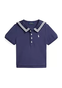 Girls 2-6x Boathouse Navy with White Mesh Polo Shirt