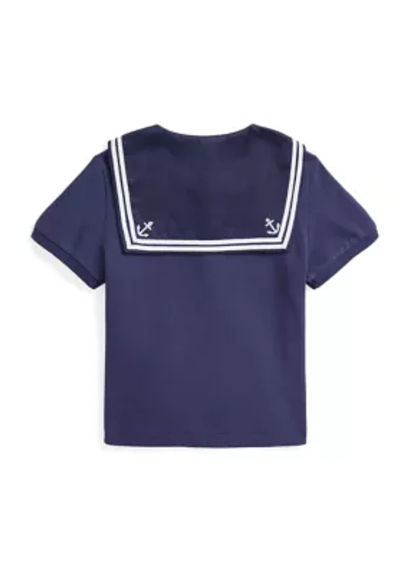 Girls 2-6x Boathouse Navy with White Mesh Polo Shirt