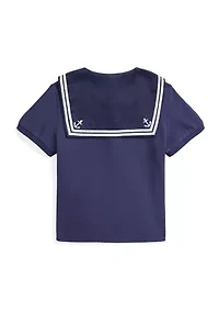 Girls 2-6x Boathouse Navy with White Mesh Polo Shirt