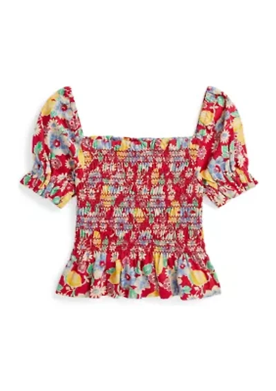 Girls 2-6x Floral Smocked Cotton Jersey Top