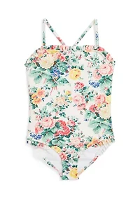 Girls 2-6x Floral Ruffled One Piece Swimsuit
