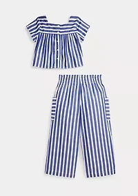 Girls 2-6x Striped Cotton Top and Cropped Pant Set