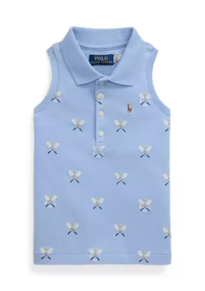 Girls 2-6x Tennis-Print Mesh Sleeveless Polo Shirt