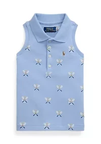 Girls 2-6x Tennis-Print Mesh Sleeveless Polo Shirt