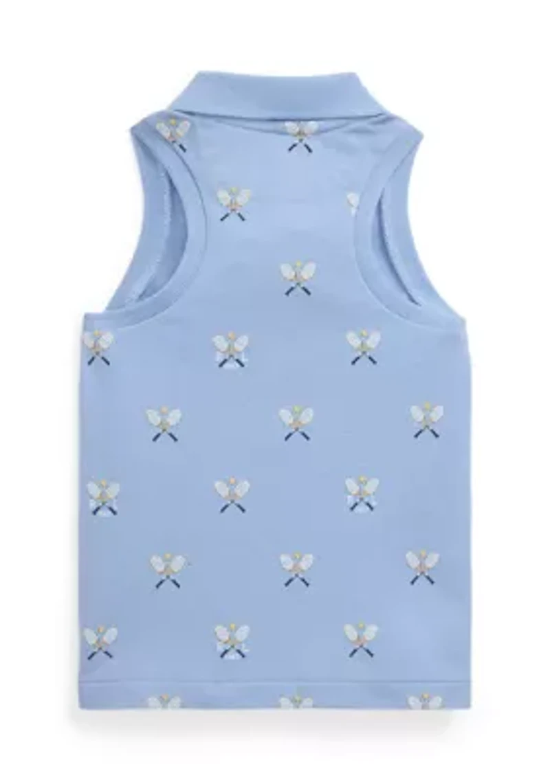 Girls 2-6x Tennis-Print Mesh Sleeveless Polo Shirt
