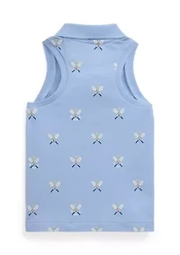 Girls 2-6x Tennis-Print Mesh Sleeveless Polo Shirt