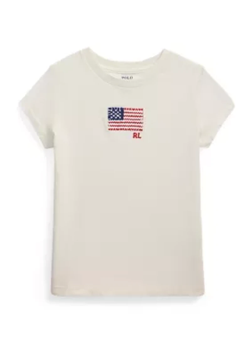 Girls 2-6x Flag-Appliqué Cotton Jersey T-Shirt