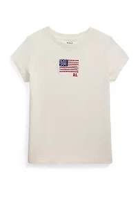 Girls 2-6x Flag-Appliqué Cotton Jersey T-Shirt