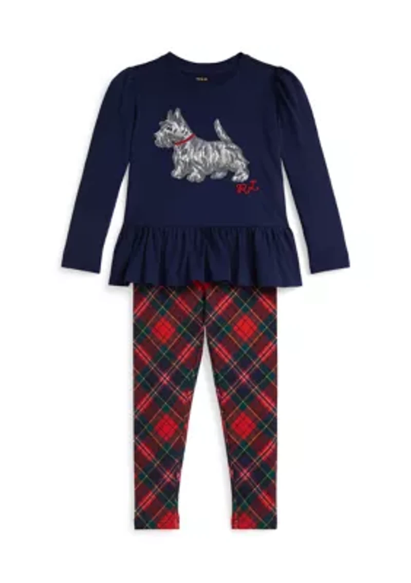 Girls 2-6x Dog-Print Jersey T-Shirt & Plaid Legging Set